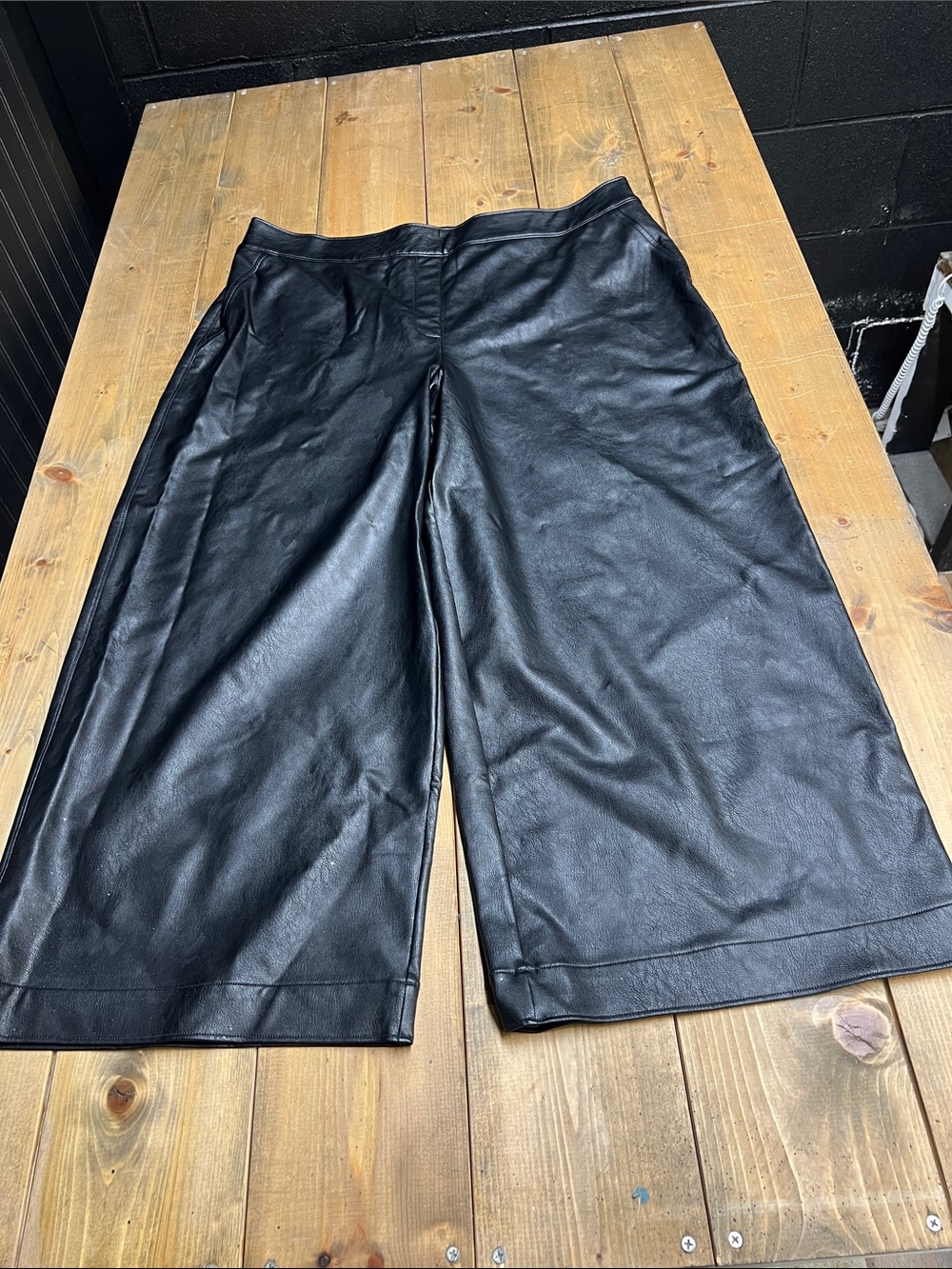 SPANX Black Faux Leather Ankle-Length Culotte Jumpsuit Pants